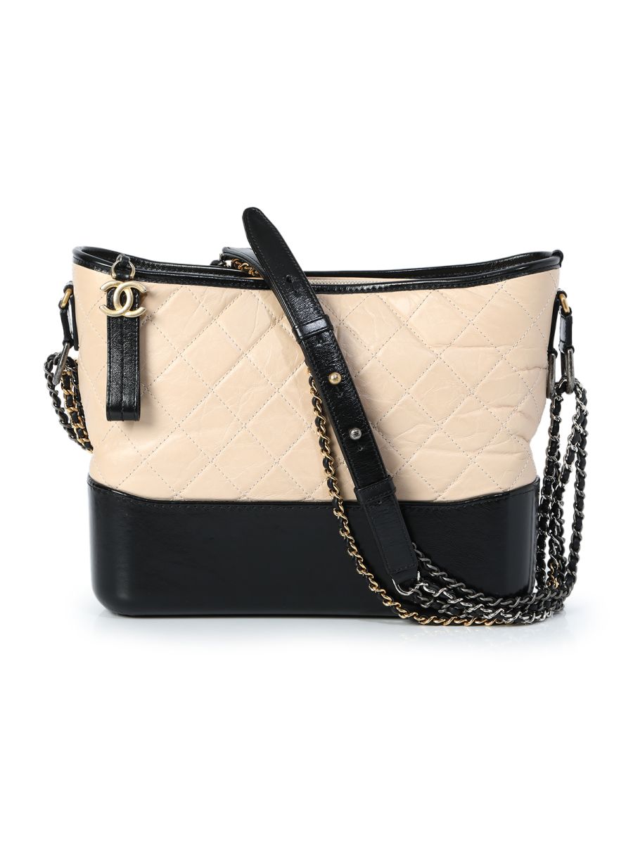 Chanel Beige/Black Quilted Aged Leather Medium Gabrielle Bag