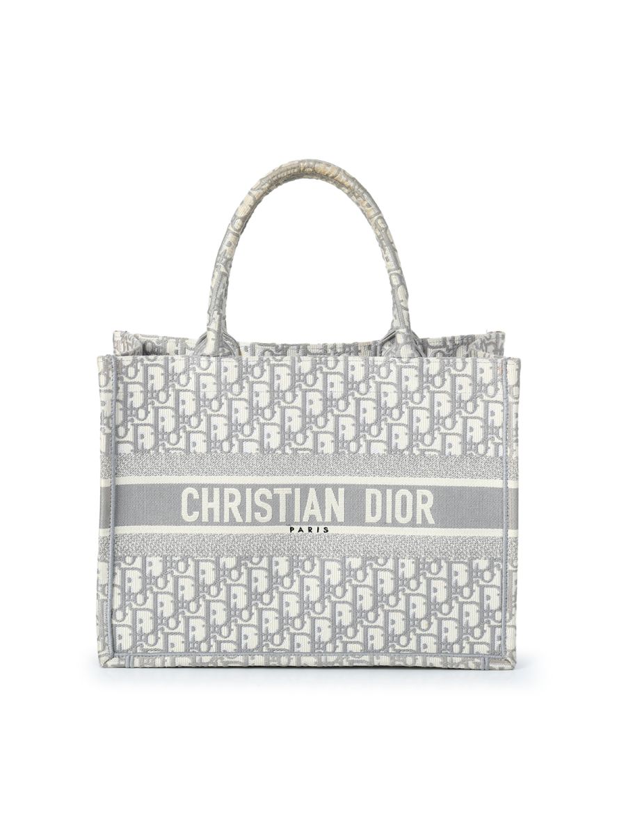 Dior Book Tote Medium Gray Dior Oblique Embroidery