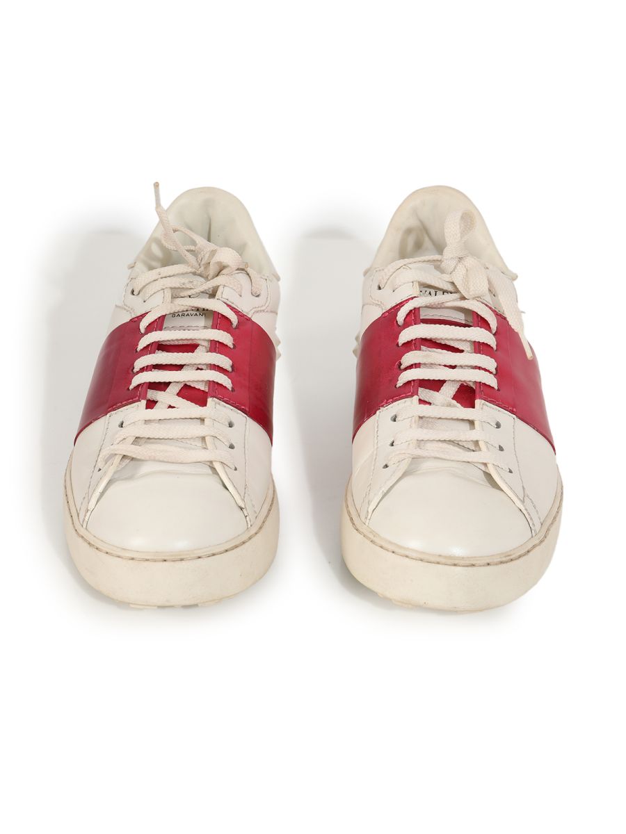 Valentino Open Low Top RockStud Sneakers In White/Red 38.5 EURO