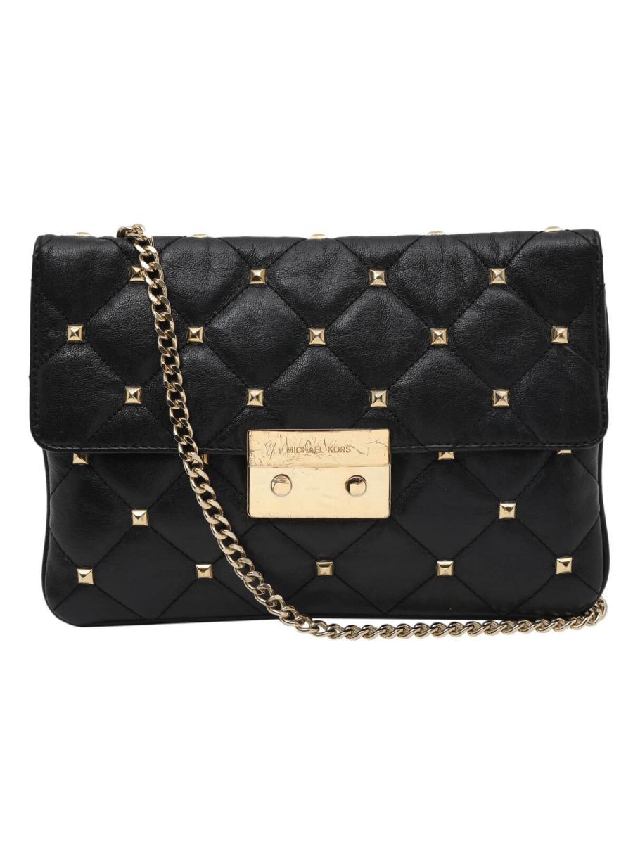 Black Studded Clutch with Chain Strap