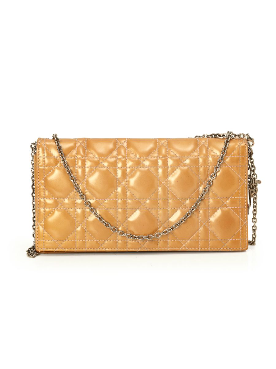 Christian Dior Quilted Cannage Patent Leather Lady Dior Clutch One Size