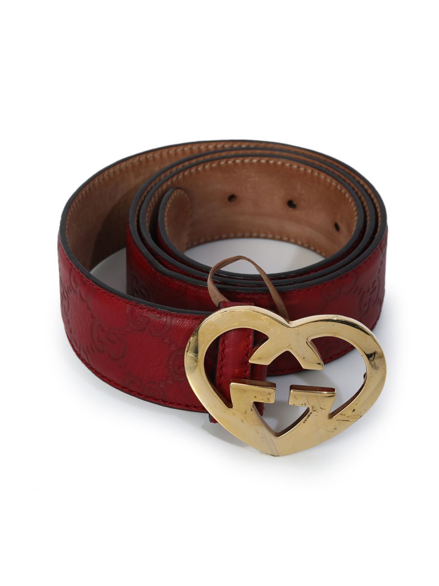 Gucci Heart Buckle Guccissima Red Leather Belt Size: 36
