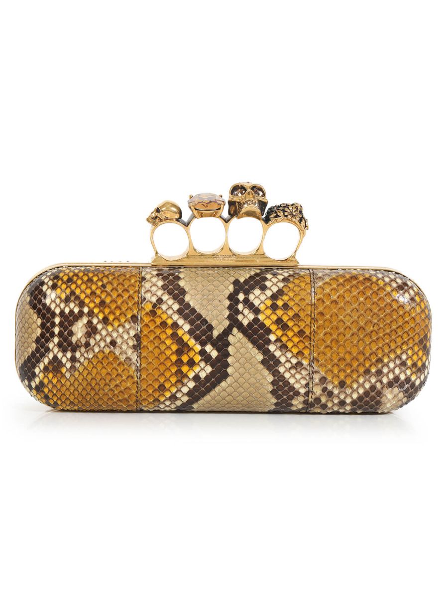 Python Embossed Knuckle Clutch