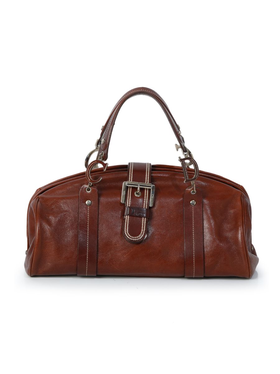 Christian Dior Brown Detective Leather Bowling Bag