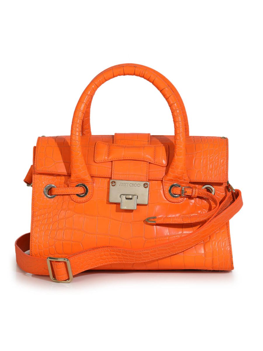 Orange Croco Embossed Handbag with Strap