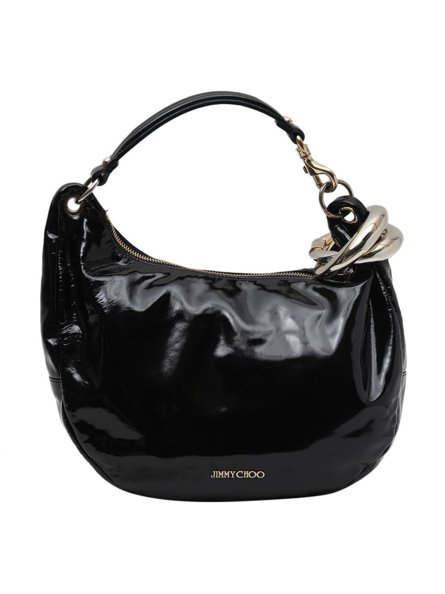 Black Patent Leather Ring Shoulder Bag