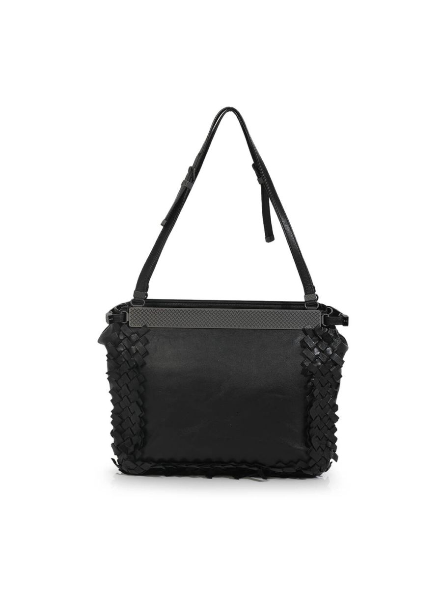 Black Leather Trim Shoulder Bag