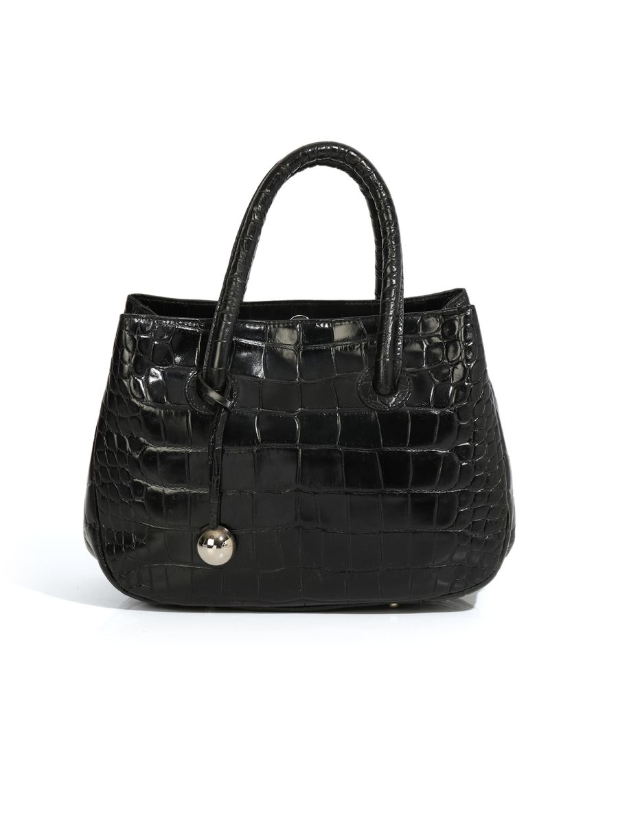 Furla black croc Embossed Handbag Small