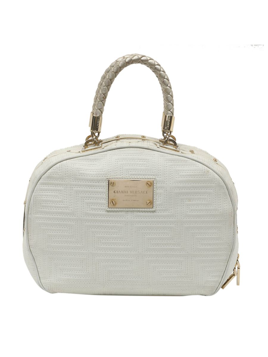 White Leather Top Handle Bag