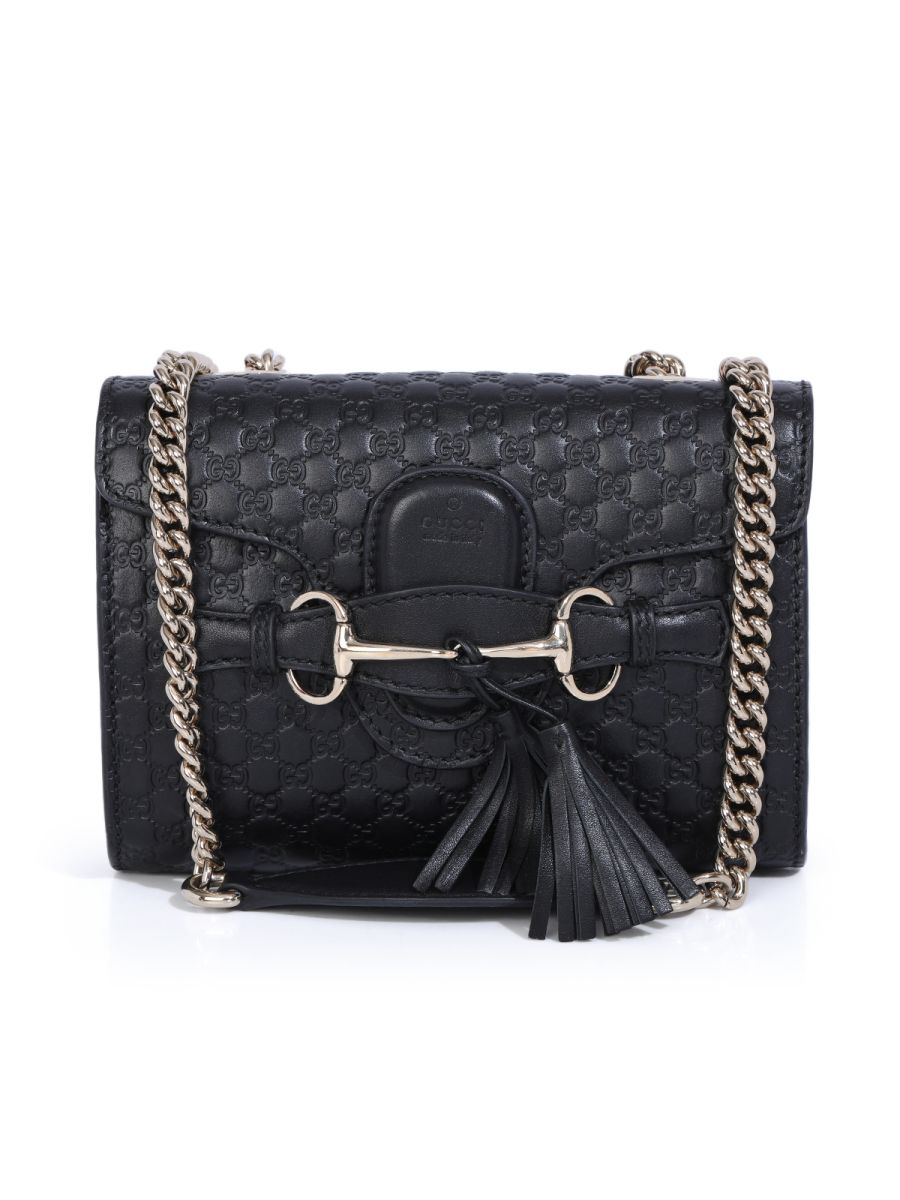 Gucci Black Microguccissima Leather Mini Emily Chain Shoulder Bag
