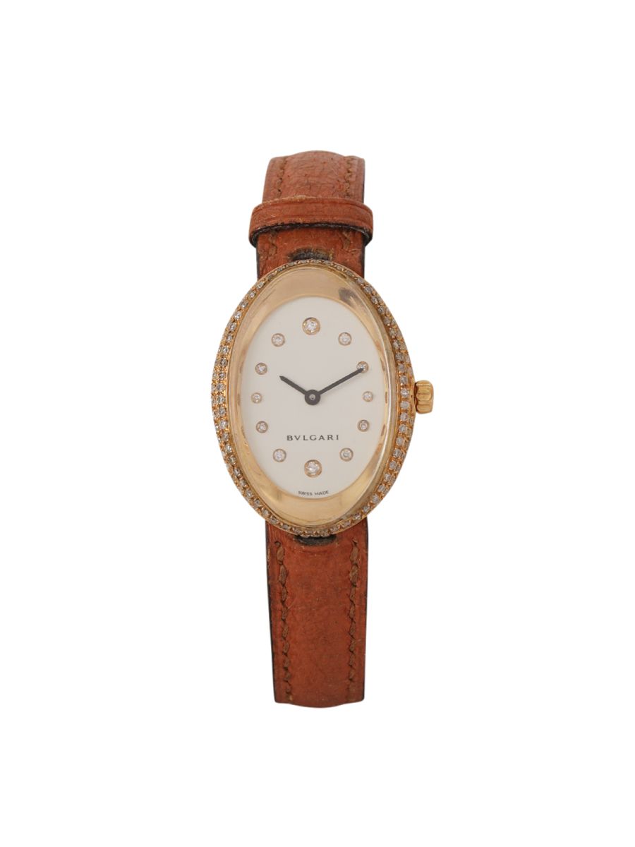 Bvlgari Diamond Studded Brown Strap Watch