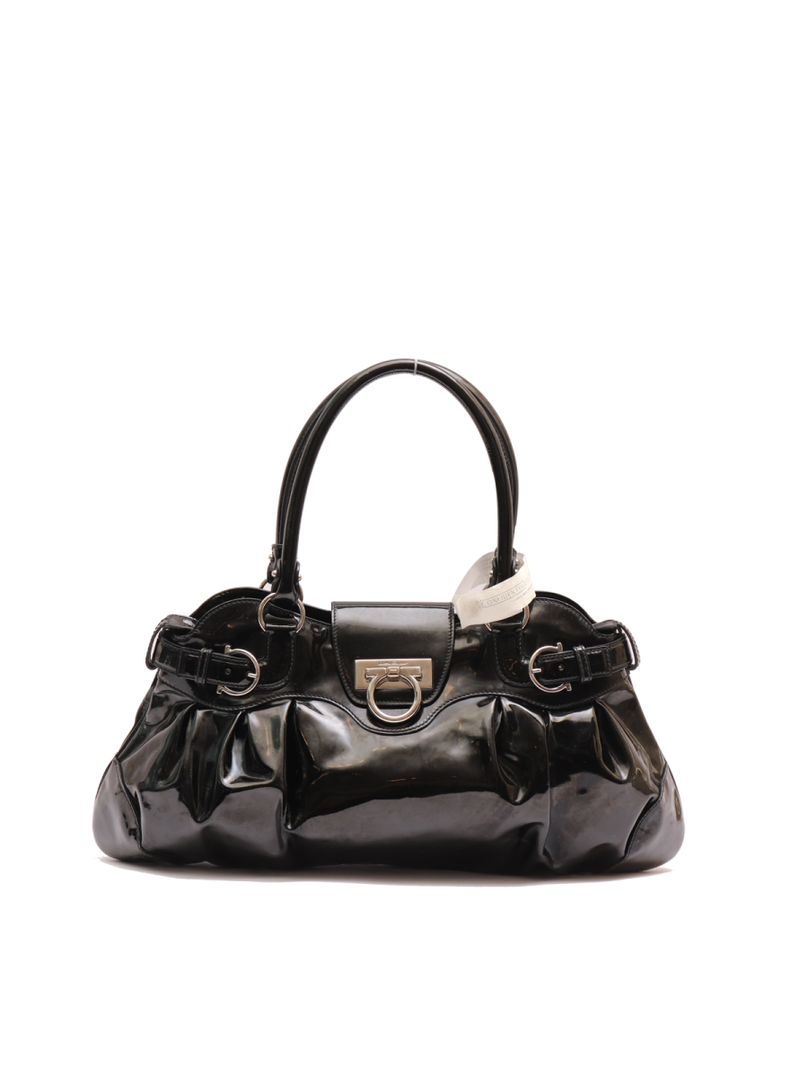 Salvatore Ferragamo Black Patent Leather Miss Vara Bag