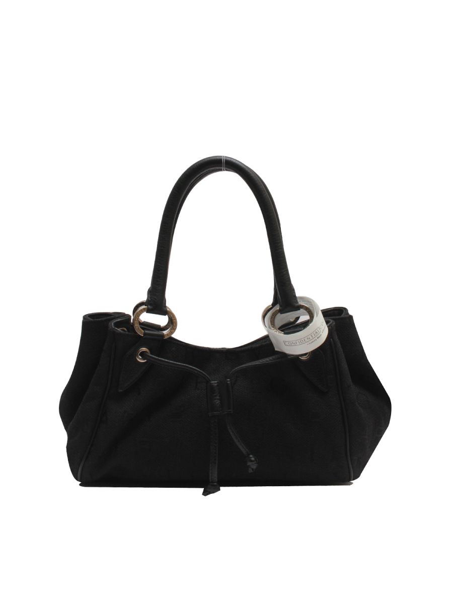LOGO MANIA Canvas Leather Black Shoulder Bag