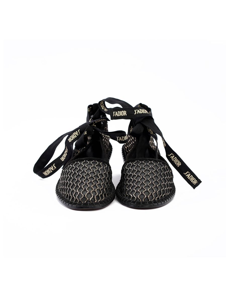 Dior Nicely D' Cloth Espadrilles in Gold Tone Mesh Flat Size 37.5