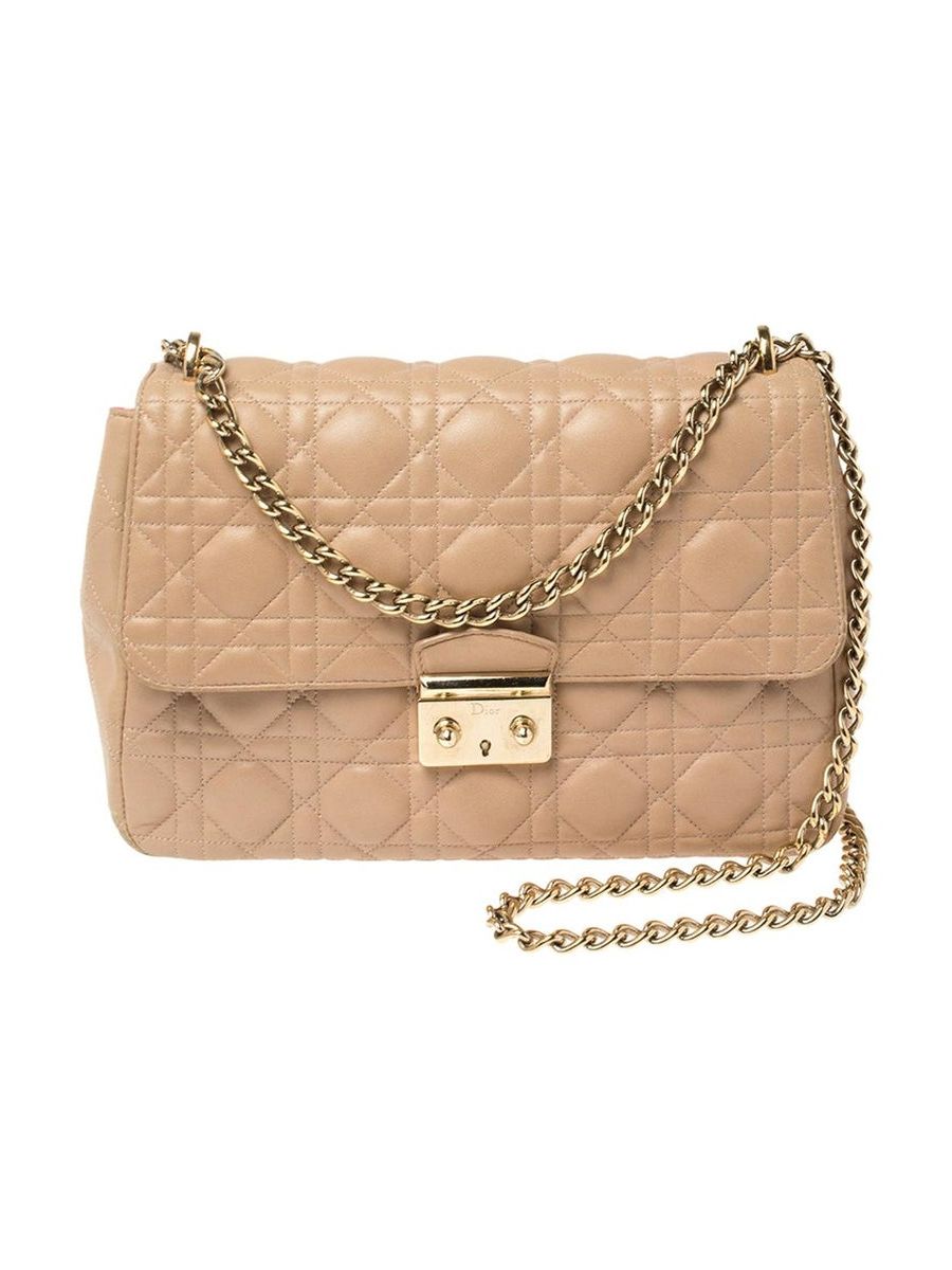 Dior Miss Dior Beige Quilted Cannage Lambskin Large Flap Bag