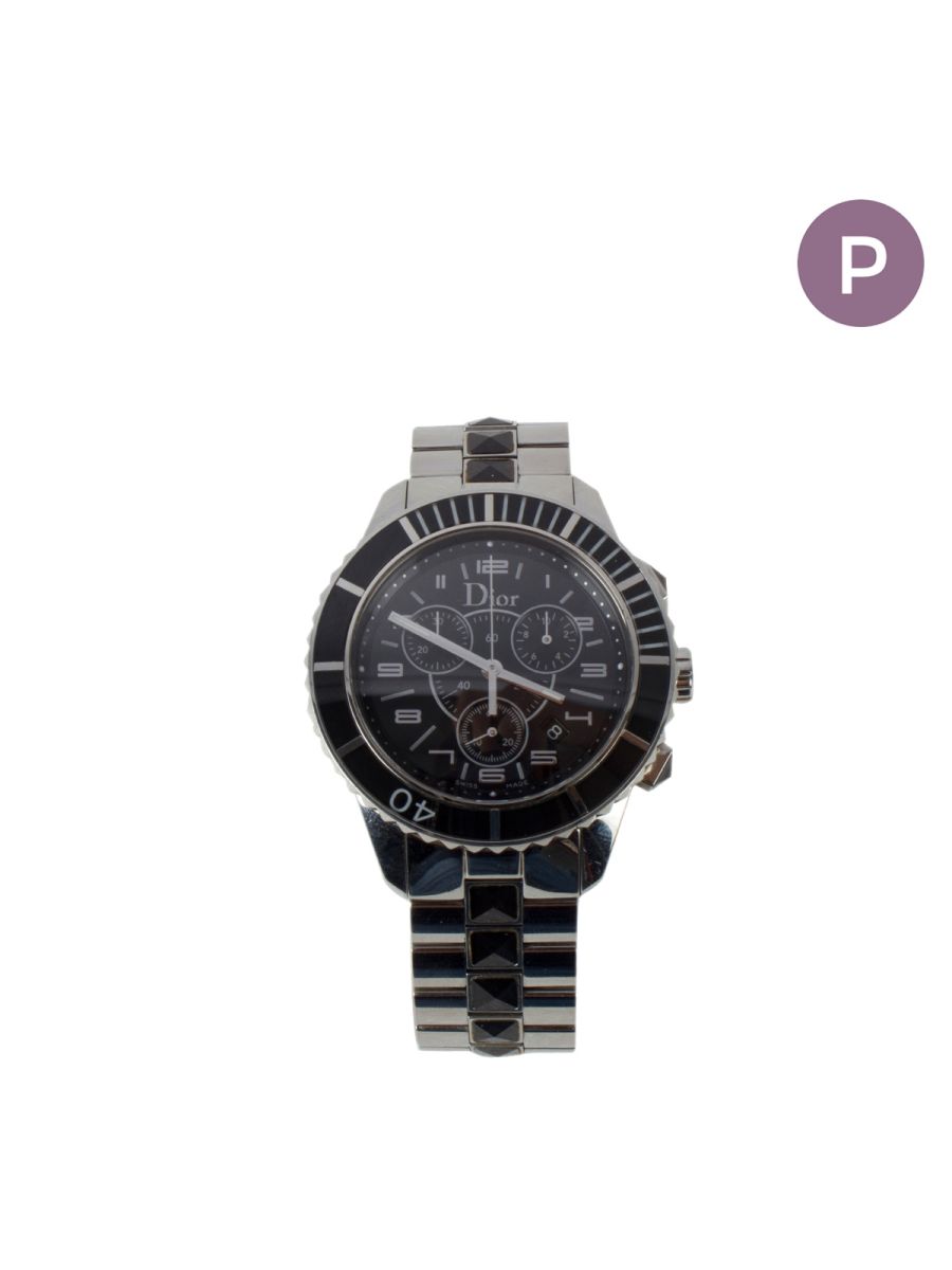 Silver Chronograph Black Saphire Crystals Band Watch