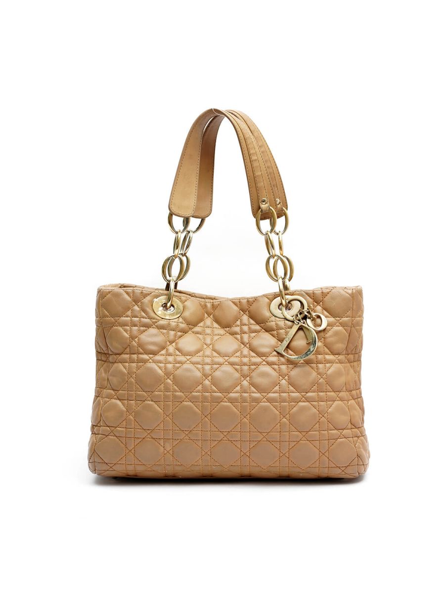 Beige Cannage Quilted Lambskin Leather Dior Soft Shopping Tote