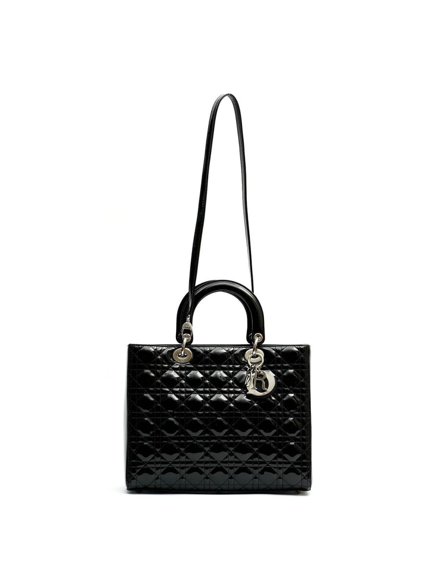 Black Lady Dior Patent Cannage Calfskin Tote