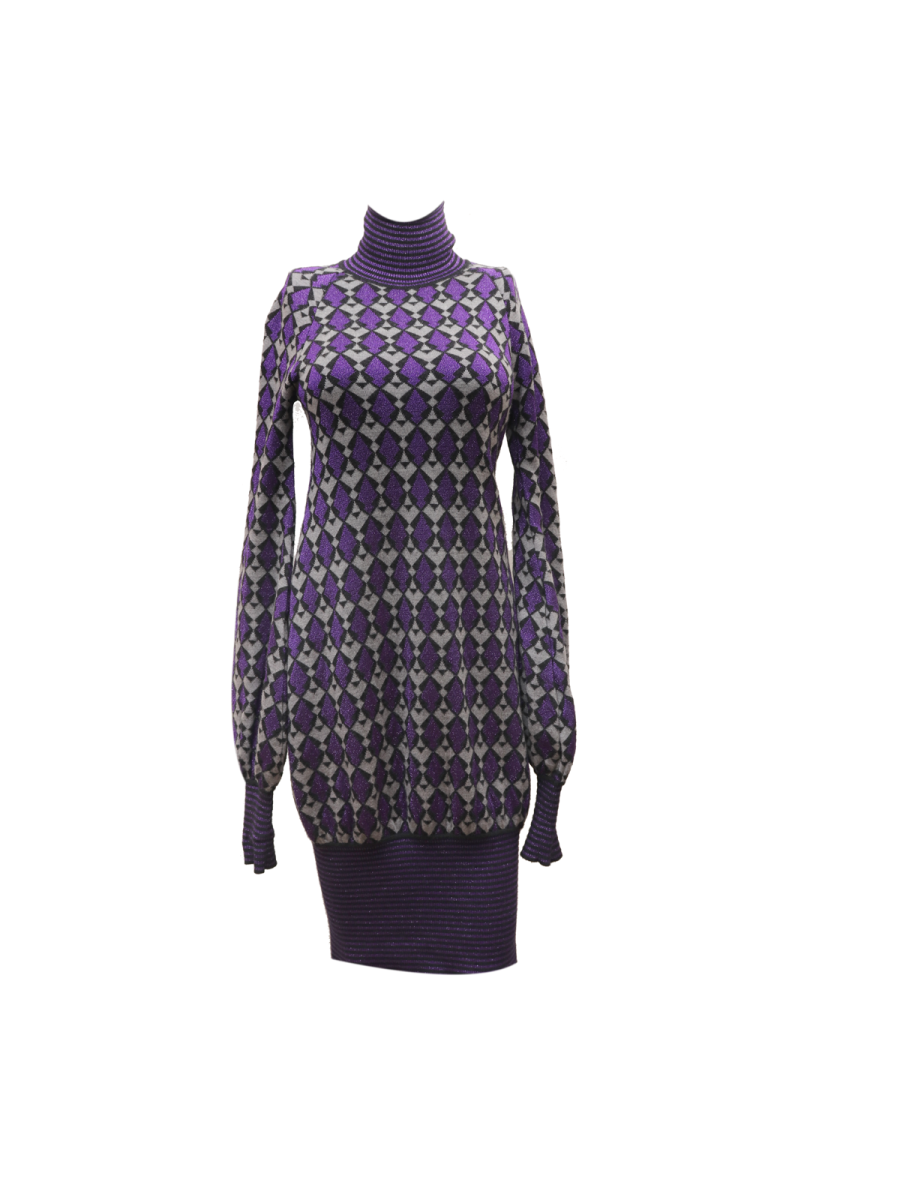 Chanel Purple &grey woolen dress Size 36