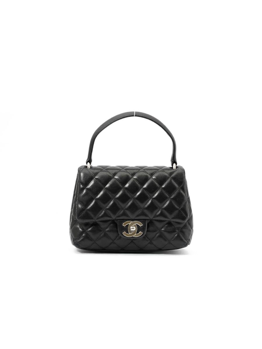 Chanel Supple Black Cocktail Quilted Top Handle Flap