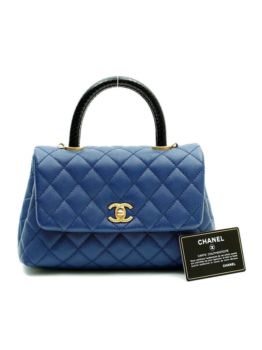 Caviar Elaphe Quilted Small Coco Handle Flap Blue Bag