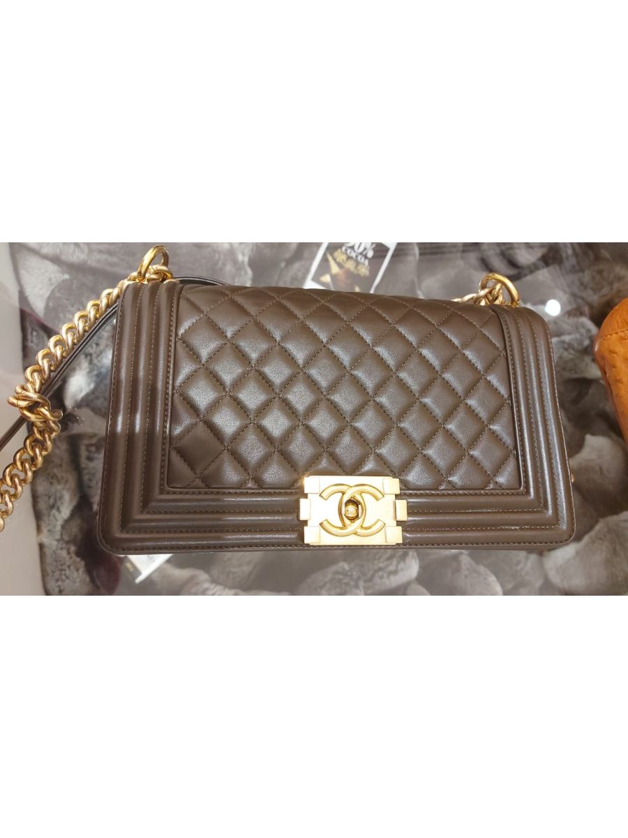 Chanel Caviar Leather Chocolate Brown Medium Boy Bag