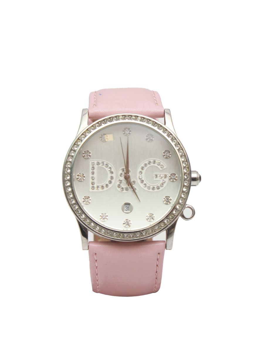 Women's Pink Leather Watch With Crystals 