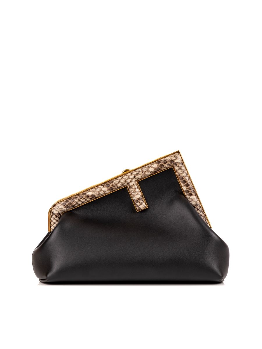 Fendi First Small Black Leather Bag With Exotic Details