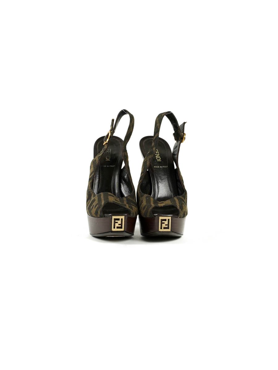 Fendi Zucca Platform Logo Peep Toes Size - 37