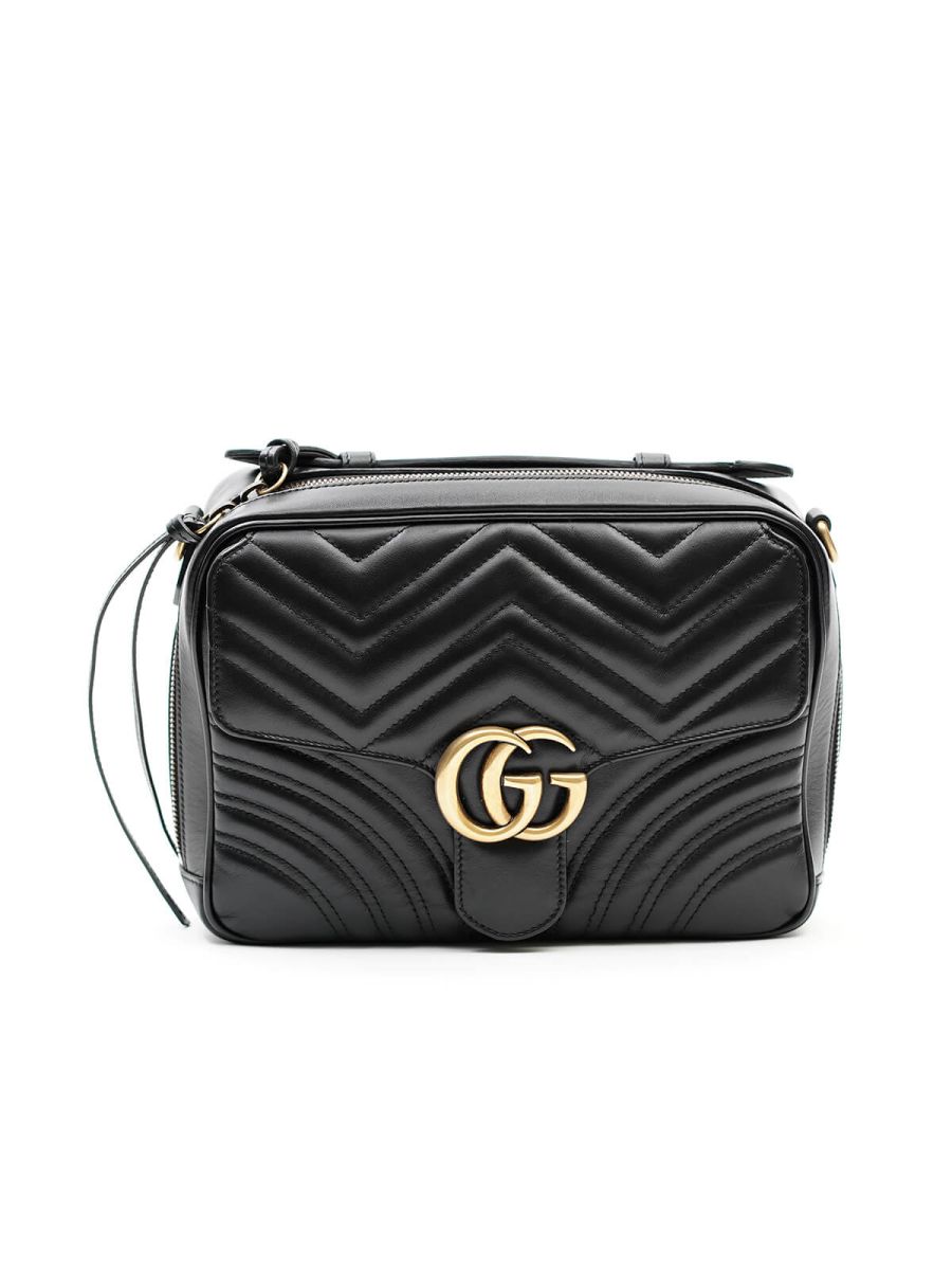 Marmont GG Top Handle Black Calfskin Shoulder Bag