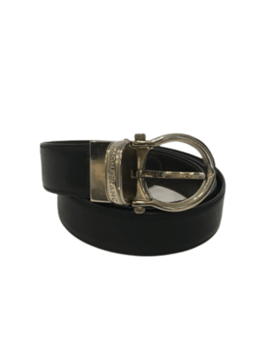 Revolving Oval Palladium Shiny Pin Classic Line Leather Belt/Size-45