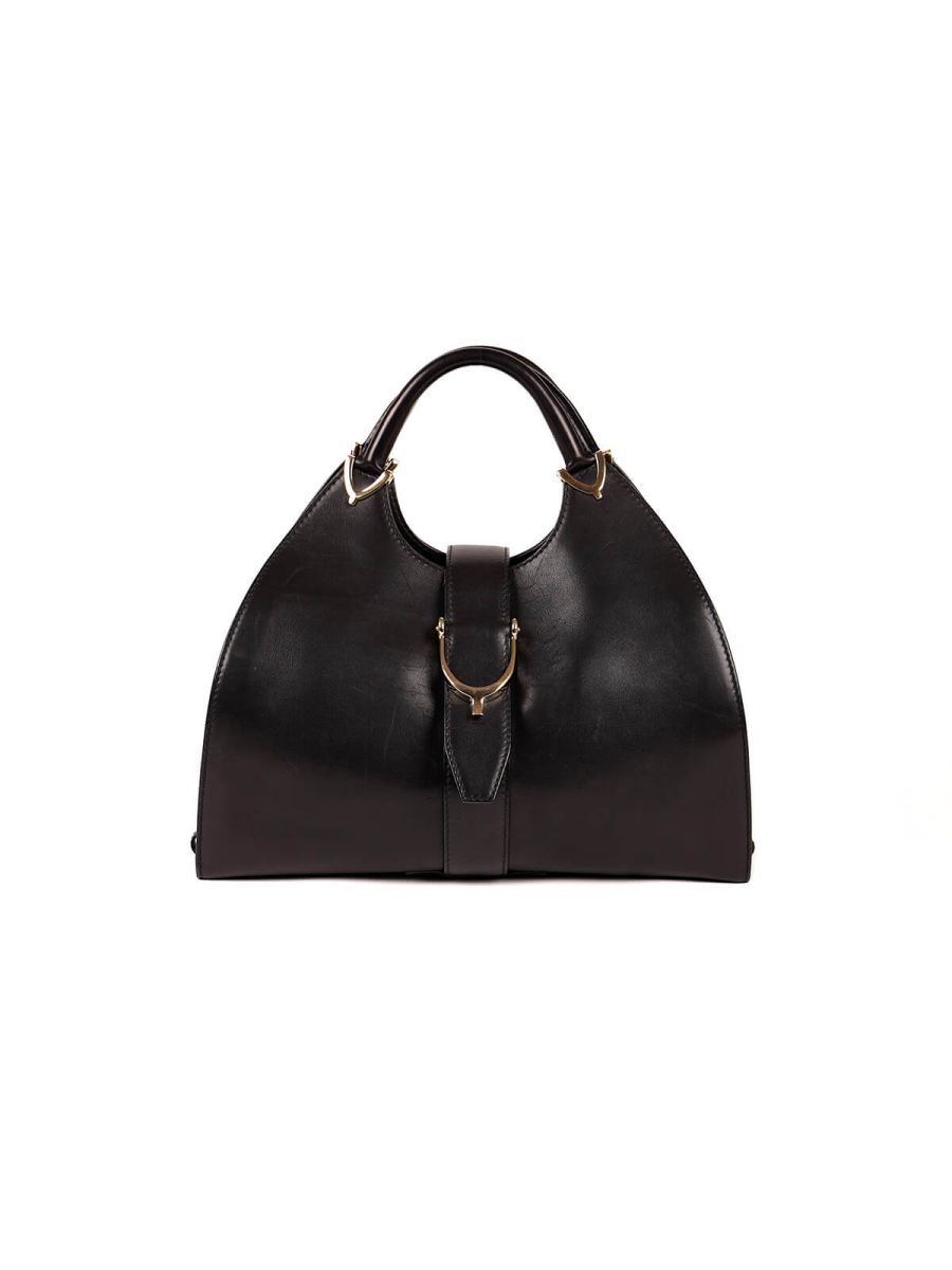 Stirrup Medium Black Leather Shoulder Bag