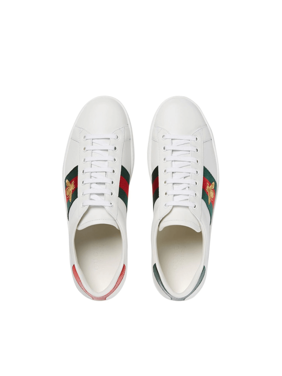 White Leather Ace Embroidered Bee Low Top Sneakers Size - 38.5