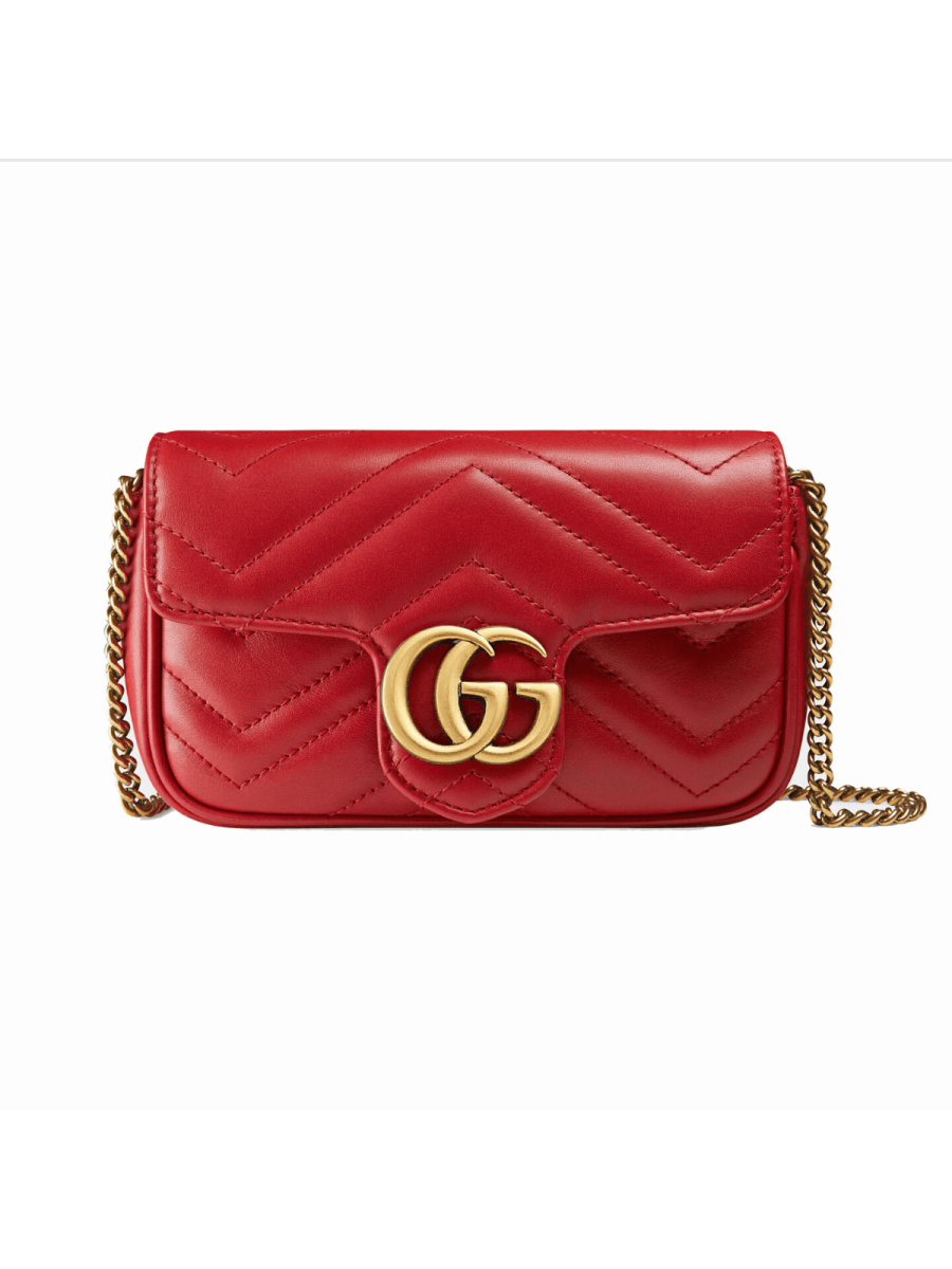 GG Marmont Super Mini Matelassé Red Leather Shoulder Bag