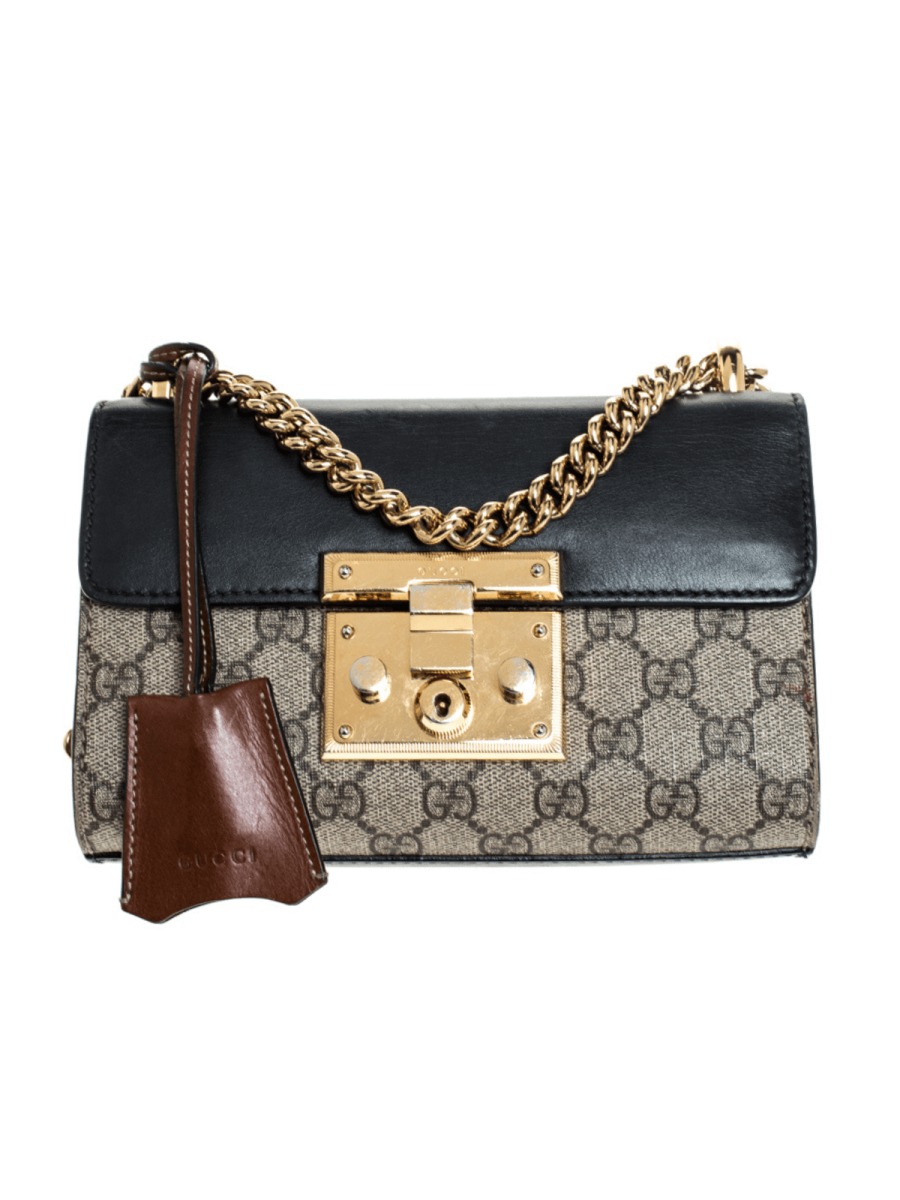 Gucci Beige/Black GG Supreme Canvas and Leather Small Padlock Shoulder Bag