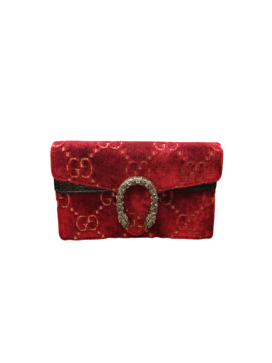 Dionysus Super Mini Red Velvet with Black Shiny Leather Clutch