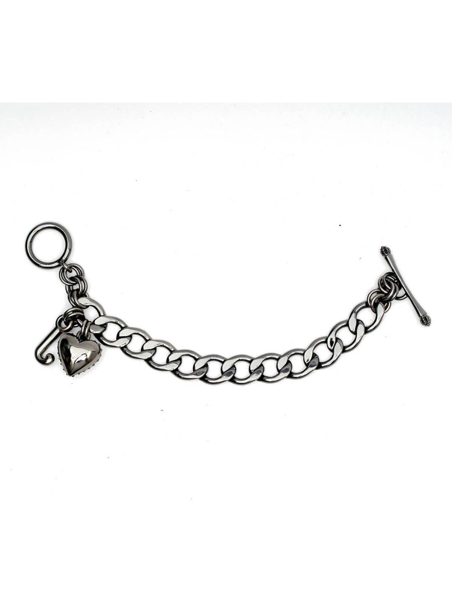 Pave Heart Chain Link Necklace - Gunmetal