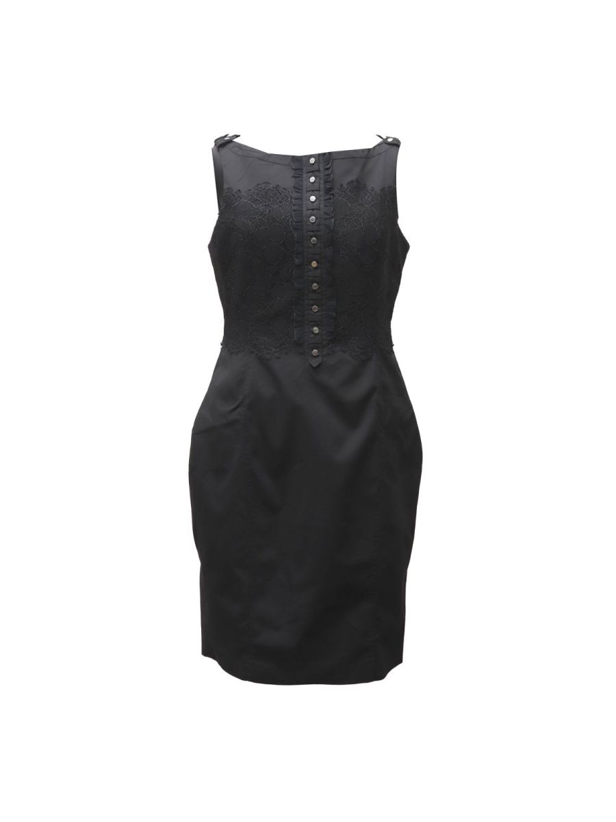 Karen Millen Black Lace Dress With Silver Button Size UK 16