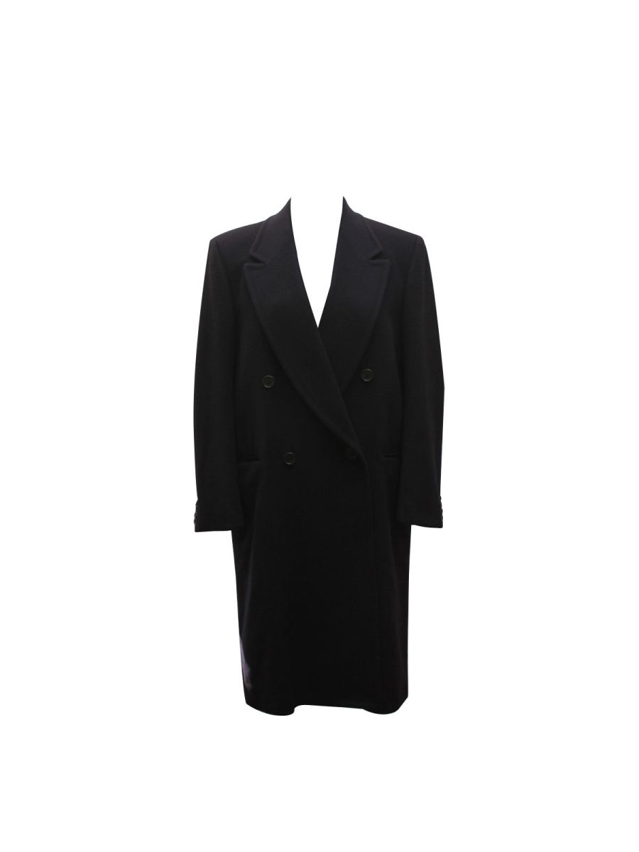men's black wool long overcoat Size 44