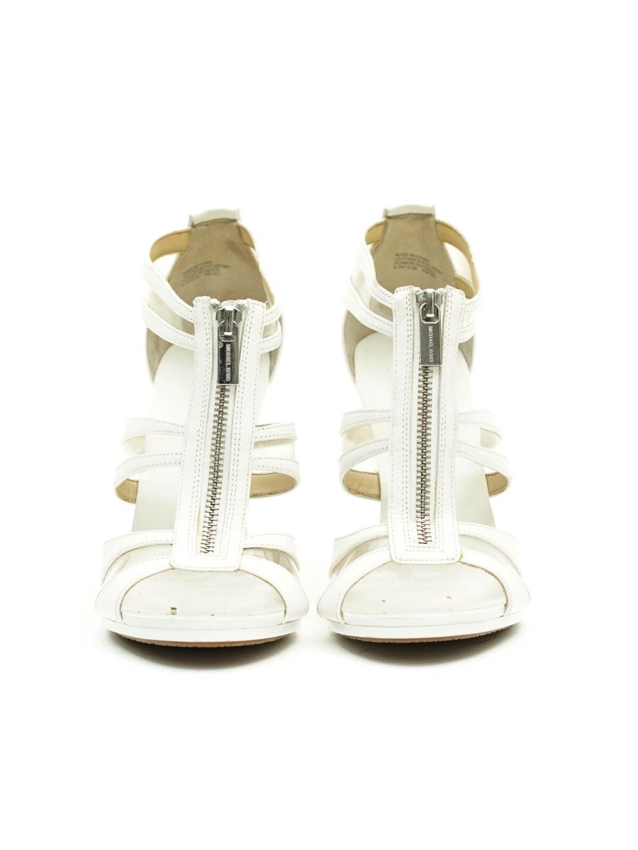Berkley T-Strap White Sandals with Gold Zip Size 5M