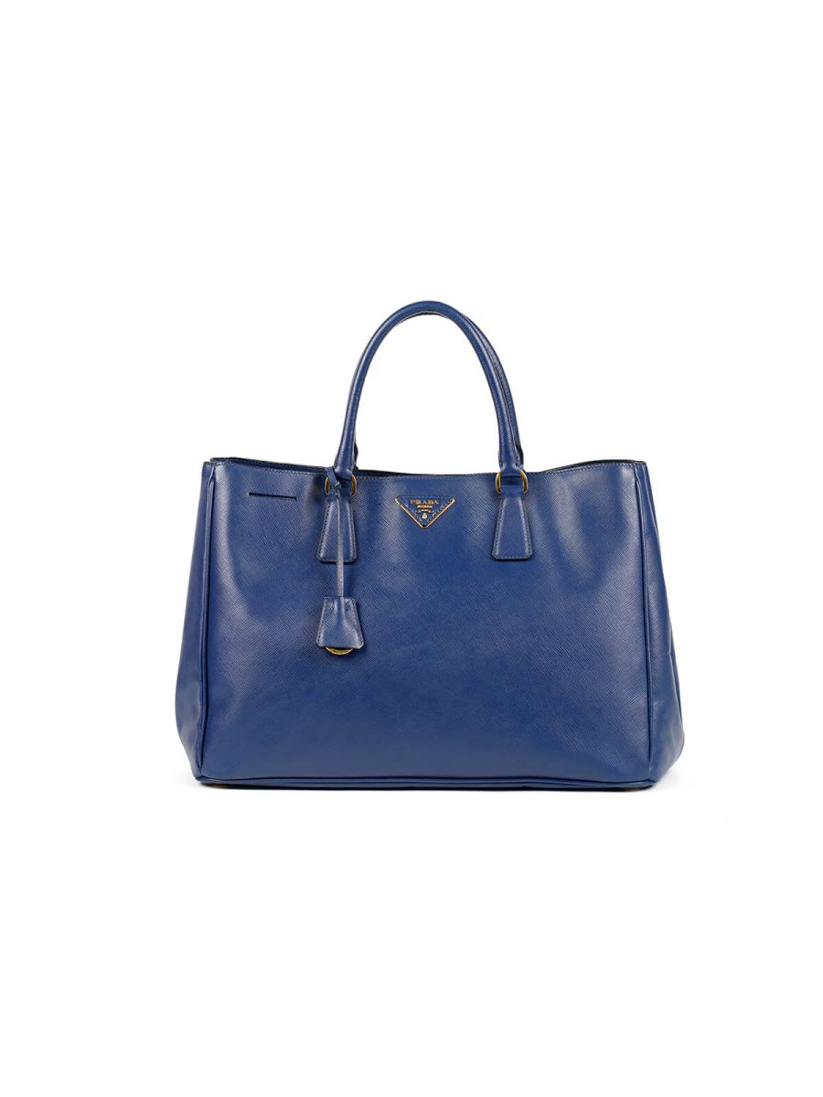 Blue Saffiano Cuir Leather Double Handle Tote