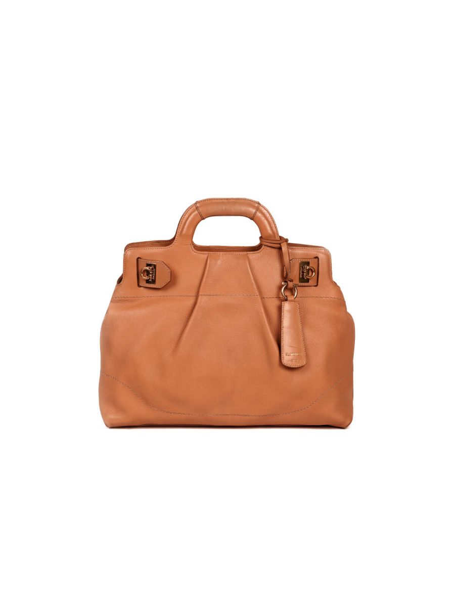 Leather Soft W-Top Handle Bag