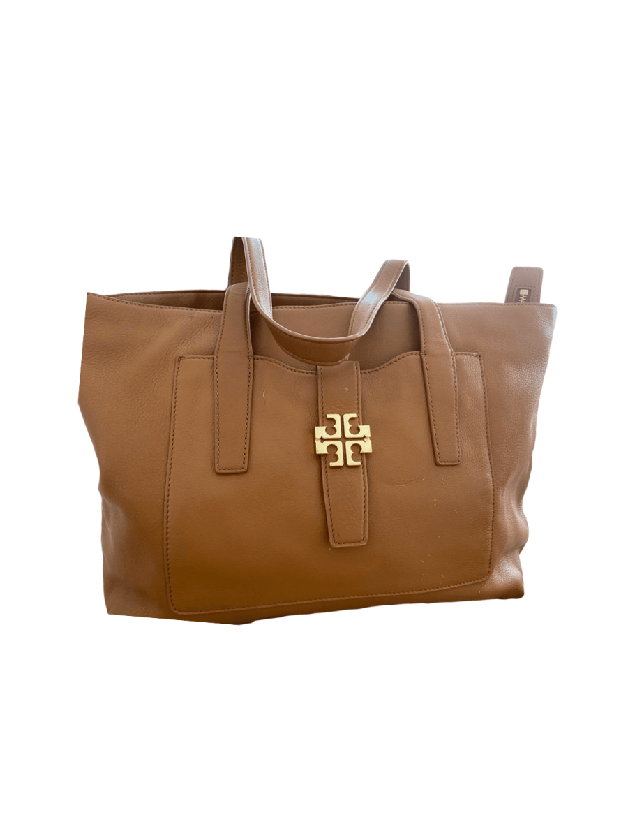 Tory Burch Meyer Plaque Brown Leather Tote