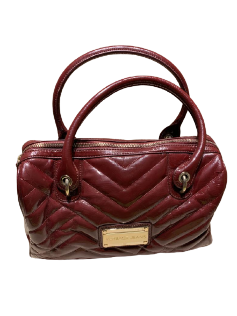 Versace Jeans Burgundy Patent Leather Duffle Bag With Strap
