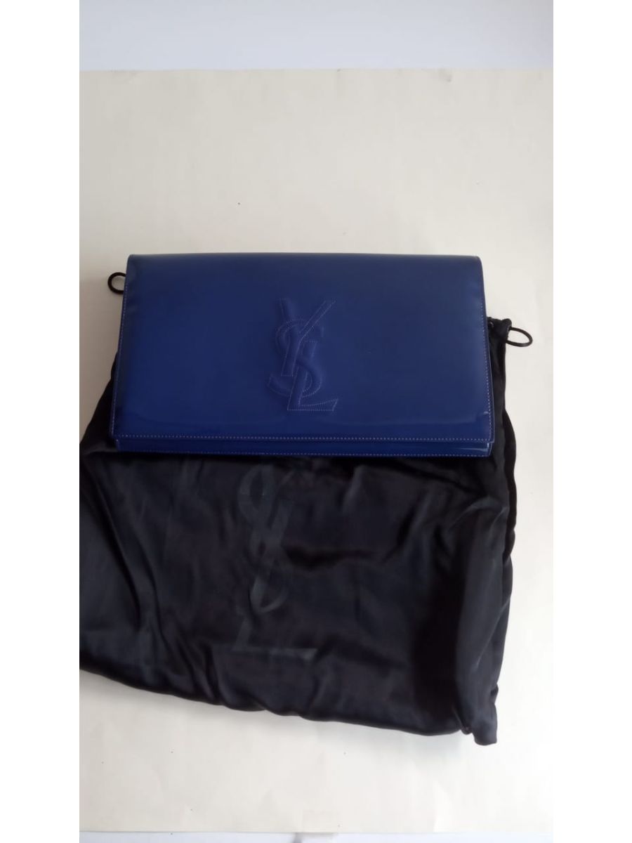 YSL Blue Patent Leather Large Belle du Jour Clutch