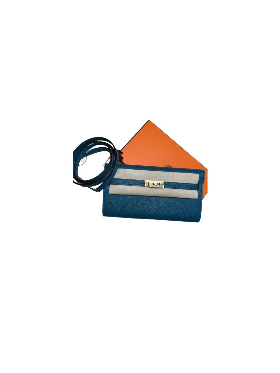 Hermes Kelly Wallet with Gold Hardware Blue Color