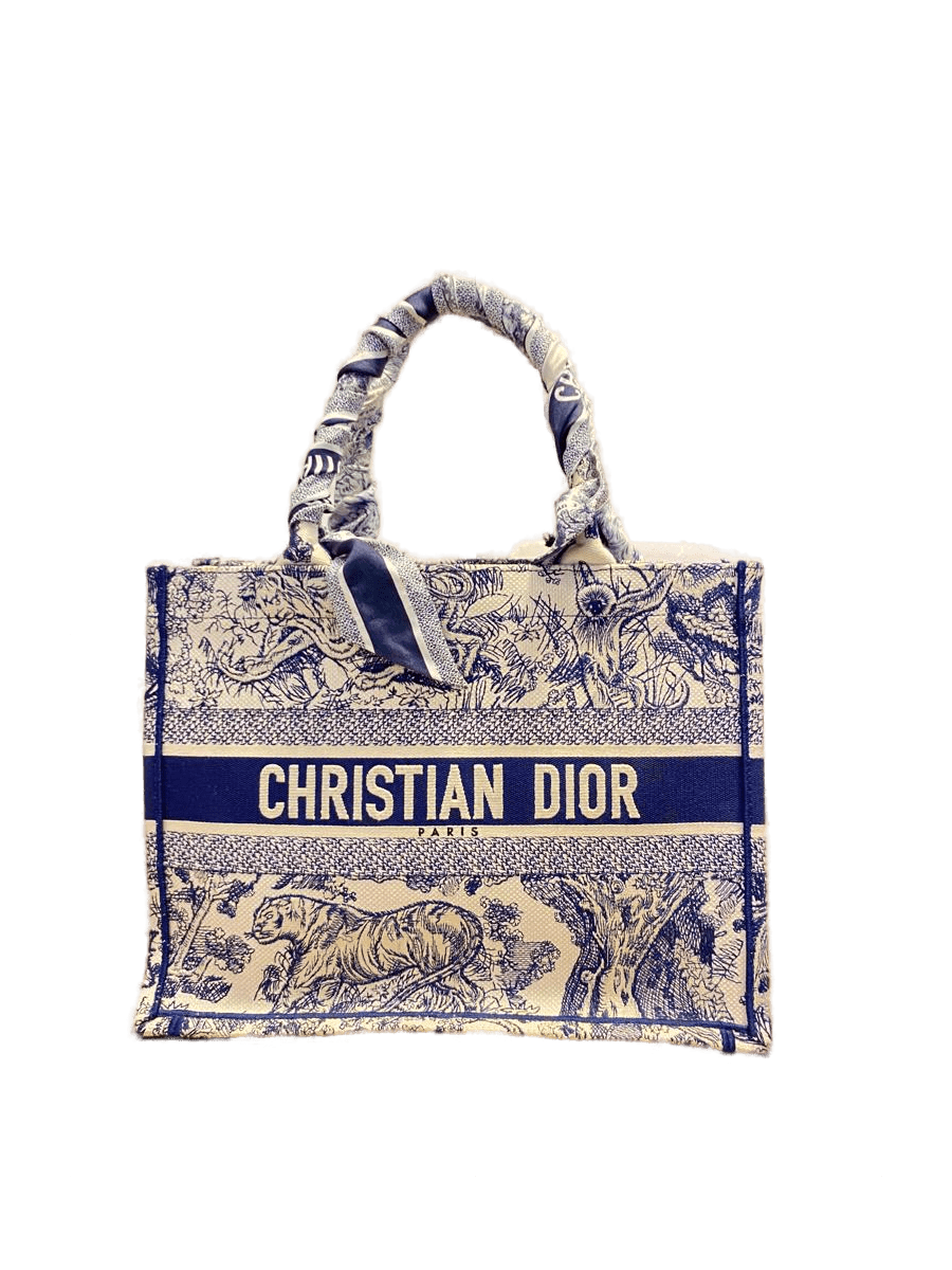 CHRISTIAN DIOR MEDIUM BLUE TOILE DE JOUY REVERSE EMBROIDERY WITH TWILLY