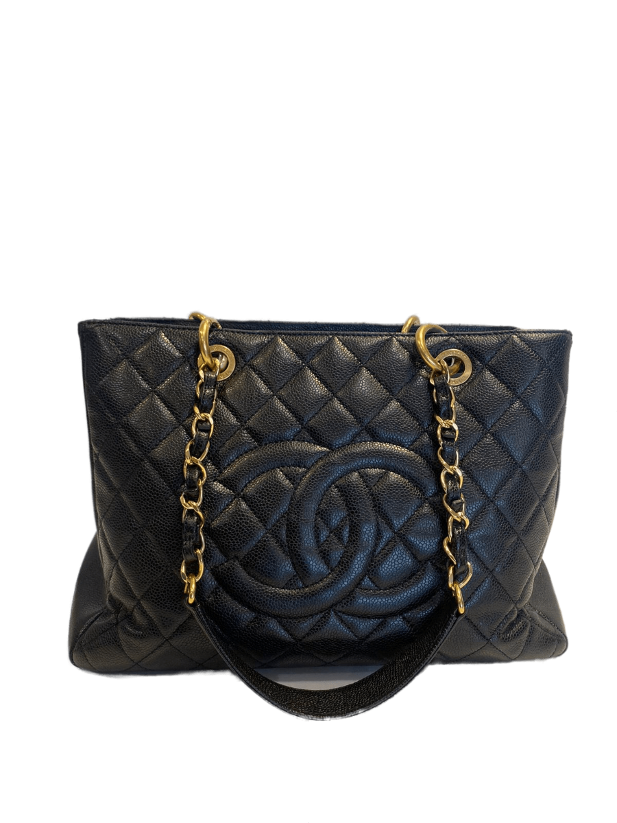  Chanel Caviar Black leather GST shopping  tote bag